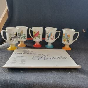 Vtg 70's Fred Roberts Song Bird Pedestal Mugs Irish Coffee Cups Set of 5 Japan